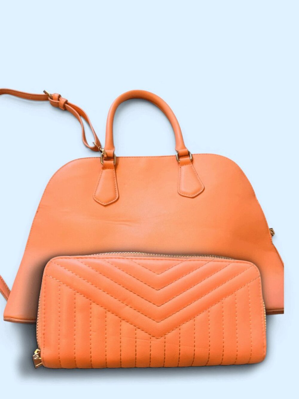 Neon Coral Chevron Quilted Zip Around Wallet and Shade & Shore Neon bag